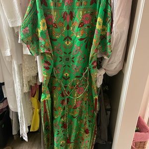 Tory Burch Green Folk Art Printed Kaftan Dress XL